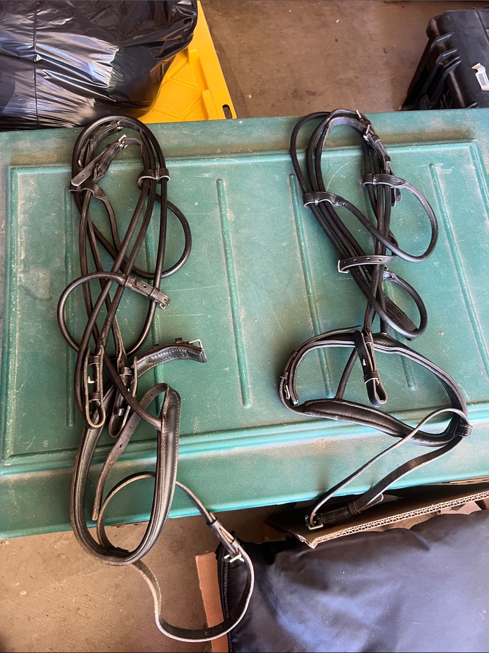 2 lightly used Dressage Black Rolled Leather Snaffle Bridle